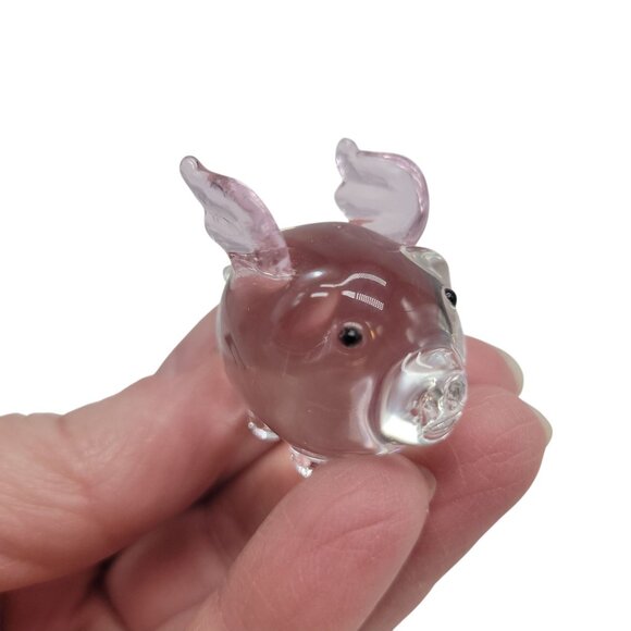 Penelope Flying Pig Miniature Glass Figurine With Pink Wings By Pier 1 Imports - Picture 5 of 11